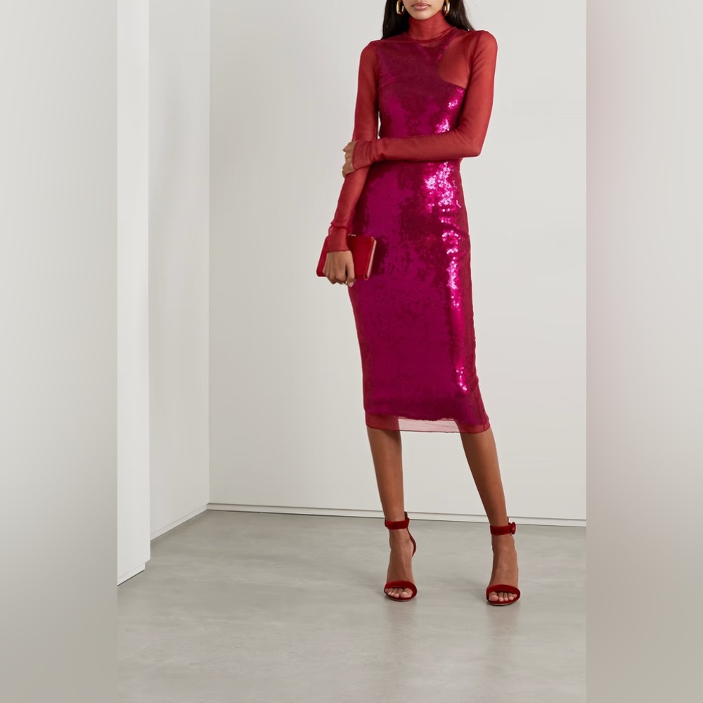 Victoria Beckham Layered sequined tulle turtleneck dress